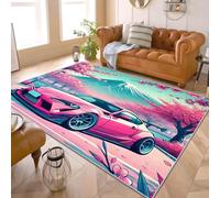 AUWUUA - Alfombras de Coche JDM para Dormitorio de Adolescentes, niñas y niños, 60 x 90 cm, diseño de Coche de Carreras Rosa con Flores de Cerezo japonesas y Monte Fuji, Alfombra Decorativa