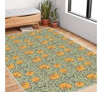 AUWUUA Alfombras de Dormitorio de 100 x 140 cm, Estilo rústico William Morris, con diseño Floral botánico, Lavables, Antideslizantes, para Comedor, Cocina y baño, Color Verde/Amarillo