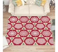 AUWUUA Felpudos navideños de 100 x 180 cm con diseño de Copos de Nieve y árbol de Navidad, Lavables y Antideslizantes, para Sala de Estar, Dormitorio, diseño geométrico de Patchwork en Rojo y Beige