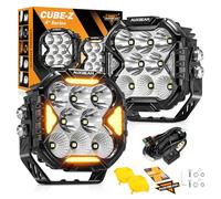 Auxbeam - Luz de conducción LED de 4 pulgadas, combo de inundación puntual, luz LED todoterreno con cubierta ámbar, luz todoterreno ultra ancha de 150°, 112W, 12800lm, hiperbrillante