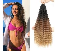 Auxemuen Pre Looped Micro Curly Crochet Hair 6 Packs Brazilian Afro Kinky Crochet Hair Black Braiding Hair Extensions Deep Wave Synthetic Mini Senegalese Twist Hair (1B/30/27, 22 Inch (Pack of 8))