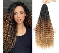 Auxemuen Pre Looped Micro Curly Crochet Hair 6 Packs Brazilian Afro Kinky Crochet Hair Black Braiding Hair Extensions Deep Wave Synthetic Mini Senegalese Twist Hair (1B/30/27, 16 Inch (Pack of 8))