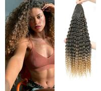Auxemuen Pre Looped Micro Curly Crochet Hair 6 Packs Brazilian Afro Kinky Crochet Hair Black Braiding Hair Extensions Deep Wave Synthetic Mini Senegalese Twist Hair (1B/27, 16 Inch (Pack of 8))