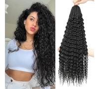 Auxemuen Pre Looped Micro Curly Crochet Hair 6 Packs Brazilian Afro Kinky Crochet Hair Black Braiding Hair Extensions Deep Wave Synthetic Mini Senegalese Twist Hair (1B, 22 Inch (Pack of 8))