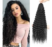 Auxemuen Pre Looped Micro Curly Crochet Hair 6 Packs Brazilian Afro Kinky Crochet Hair Black Braiding Hair Extensions Deep Wave Synthetic Mini Senegalese Twist Hair (1B, 16 Inch (Pack of 8))