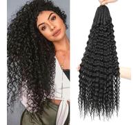 Auxemuen Pre Looped Micro Curly Crochet Hair 6 Packs Brazilian Afro Kinky Crochet Hair Black Braiding Hair Extensions Deep Wave Synthetic Mini Senegalese Twist Hair (1B, 30 Inch (Pack of 8))