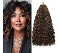 Auxemuen Pre Looped Ocean Wave Crochet Hair 8 Packs Boho Ocean Braids Short Curly Crochet Hair Pre Twisted Synthetic Deep Wavy Crochet Hair for Women (1BH30#, 14 Inch)