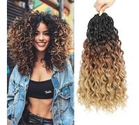 Auxemuen Pre Looped Ocean Wave Crochet Hair 8 Packs Boho Ocean Braids Short Curly Crochet Hair Pre Twisted Synthetic Deep Wavy Crochet Hair for Women (1B/30/27, 14 Inch)