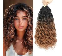 Auxemuen Pre Looped Ocean Wave Crochet Hair 8 Packs Boho Ocean Braids Short Curly Crochet Hair Pre Twisted Synthetic Deep Wavy Crochet Hair for Women (1B/30, 14 Inch)