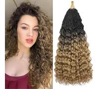 Auxemuen Pre Looped Ocean Wave Crochet Hair 8 Packs Boho Ocean Braids Short Curly Crochet Hair Pre Twisted Synthetic Deep Wavy Crochet Hair for Women (1B/27, 18 Inch)