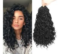 Auxemuen Pre Looped Ocean Wave Crochet Hair 8 Packs Boho Ocean Braids Short Curly Crochet Hair Pre Twisted Synthetic Deep Wavy Crochet Hair for Women (1B, 14 Inch)