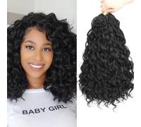 Auxemuen Pre Looped Ocean Wave Crochet Hair 8 Packs Boho Ocean Braids Short Curly Crochet Hair Pre Twisted Synthetic Deep Wavy Crochet Hair for Women (1B, 10 Inch)