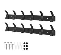 AUXHCYL Percheros Pared Recibidor, 2 Piezas perchero Pared Negro, Percha Pared para Cocina Baño, Colgador Ropa Pared para Chaquetas, Abrigos, Bolsos, Sombreros y Bufandas (6 Ganchos)