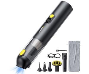 AUXITO Aspirador de Mano - Aspirador Coche de 14000 Pa, Autonomía de 30 Minutos,4 en 1, Recargable, Portátil y Ligero, Mini Aspiradora Potente para Coche, Hogar, Oficina y Pelo de Mascotas(Negro)
