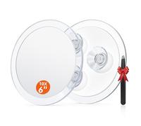 Auxmir 10X Espejo de Maquillaje 15cm con 3 Ventosa, Espejo de Aumento para Pared Baño, Espejo Portátil Redondo para Viaje, Transparente