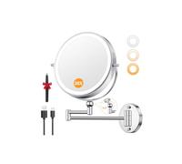 Auxmir 9‘’ Espejo Maquillaje con Luz 30X/1X Aumento Recargable 5000mAh Doble Cara Giratorio 360 Altura Ajustable Grande Baño Pared Brazo Extensible USB, 3 Colores Brillo Regulable, Plata