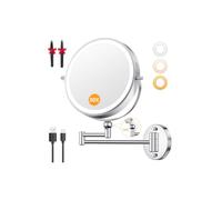 Auxmir 9″ Espejo Maquillaje con Luz Pared 1X/30X Aumento Ángulo Ajustable | Recargable 5000mAh, Doble Cara Giratoria 360° Brazo Extensible, 3 Colores de Luz y Brillo Regulable, para Baño, Plata, Φ23cm