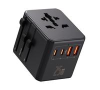 Auxmir Adaptador Enchufe Universal de Viaje, Adaptador Internacional con 2 USB-C y 2 USB-A, Carga Rápida PD 25W, Enchufe Universal para Europa, UK, EE.UU., Canadá, Australia y 212 Países, Negro