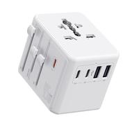 Auxmir Adaptador Enchufe Universal de Viaje, Adaptador Internacional con 3 USB-C y 2 USB-A, Carga Rápida PD 45W, Enchufe Universal para Europa, UK, EE.UU., Canadá, Australia y 212 Países, Blanco