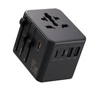 Auxmir Adaptador Enchufe Universal de Viaje, Adaptador Internacional con 3 USB-C y 2 USB-A, Carga Rápida PD 45W, Enchufe Universal para Europa, UK, EE.UU., Canadá, Australia y 212 Países, Negro