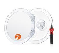 Auxmir Espejo de Maquillaje 30X con 3 Ventosas, Espejo de Aumento 20cm para Pared Baño, Espejo Portátil Redondo para Viaje, Transparente