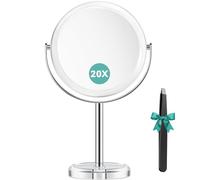 Auxmir Espejo Maquillaje 1X/20X Doble Cara 360° de Mesa Impermeable, Φ17cm