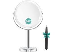 Auxmir Espejo Maquillaje 1X/30X Doble Cara 360° de Mesa Impermeable, Φ17cm