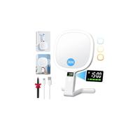 Auxmir Espejo Maquillaje con Luz 30X/1X Aumento 2500mAh Recargable USB Doble Cara 56 Leds, Colgar Pared de Mesa Mano Portátil, Pantalla Inteligente de Reloj y Nivel de Batería para Viaje