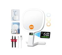 Auxmir Espejo Maquillaje con Luz 30X/1X Aumento 2500mAh Recargable USB Doble Cara 56 Leds, Colgar Pared de Mesa Mano Portátil, Pantalla Inteligente de Reloj y Nivel de Batería para Viaje