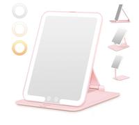 Auxmir Espejo Maquillaje con Luz Recargable, Plegable Portátil con Sensor Inteligente Control Táctil, 3 Colores LED Brillo Regulable con USB, para Viajes y Uso Diario de Mesa (Rosa)