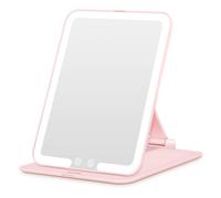 Auxmir Espejo Maquillaje con Luz Recargable, Sensor Inteligente y Control Táctil, 3 Colores de Luz, Brillo Regulable, Espejo Plegable Viajes Portátil 1X, Rosa