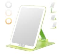 Auxmir Espejo Maquillaje con Luz Recargable, Sensor Inteligente y Control Táctil, 3 Colores de Luz, Brillo Regulable, Espejo Plegable Viajes Portátil 1X, Verde
