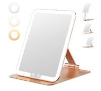 Auxmir Espejo Maquillaje con Luz Recargable, Sensor Inteligente y Control Táctil, 3 Colores de Luz, Brillo Regulable, Espejo Plegable Viajes Portátil 1X, Oro Rosa