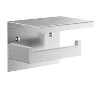 Auxmir Portarrollos Papel Higienico con Estante Acero Inoxidable Adhesivo | Soporte para Baño Autoadhesivo o Perforado, Sujeta de Rollo Fácil Instalación, Porta Rollos con Tapa, Plata