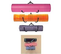 AUXPhome Paquete de 3 soportes para rodillo de espuma de montaje en pared y soporte para esterilla de yoga y toallero, ganchos ajustables flexibles, ideales para el hogar, estudio pequeño