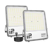AUXTINGS 2 Pcs 300W Focos LED Exterior con Enchufe, IP66 Impermeable Foco Proyector LED 6000K Blanco Frío Floodlight 30000lm Iluminación de Seguridad para Casa, Garaje, Patio, Terraza, Campo