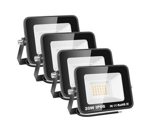 AUXTINGS 4 Piezas Focos LED Exterior,20W 2000 lúmen Foco Proyector LED, Impermeable 6000K Blanco Frío Floodlight Iluminación de seguridad para Jardín Casa Garaje Patio Terraza Campo Estadio