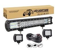 AUXTINGS 50 cm 288W 3 Row LED de la luz de la barra del piso con el kit de arnés + Luz de inicio de la inundación de 10 cm 18W para camión ATV SUV 4x4 JP Tractor Barco, 12V 24V