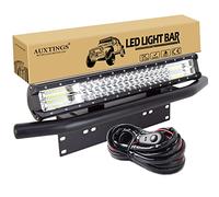 AUXTINGS Barra de luz de trabajo LED de triple fila de 50 cm 20 pulgadas 288W de inundación con kit de arnés de cableado+soporte de montaje de placa para camión coche ATV SUV 4x4 Jp tractor, 12V 24V