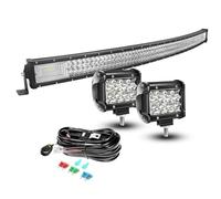 AUXTINGS Barra de luz LED curvada de 50 pulgadas, haz fluido, 2 x 4 pulgadas, 36 W, pods LED de punto de 36 W, kit de arnés de cableado de 12 V, 2 cables para camiones Jeep, camiones todoterreno, 4x4