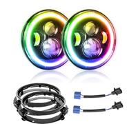 AUXTINGS Faro LED redondo 7 pulgadas RGB, control aplicación, con intermitentes ámbar, luz de carretera/cruce con soporte, compatible con Motocicletas 97-18 Wrangler JK JKU LJ TJ Sahara Rubicon
