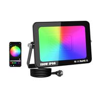 AUXTINGS Foco reflector RGB para exteriores 150W, con cambio de color, aplicación Bluetooth control, IP66 resistente al agua, ideal para jardines, patios y Navidad