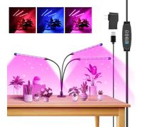 AUXTINGS Lámpara para plantas, 3 cabezales de luces de crecimiento de espectro completo para plantas, planta LED de interior con temporizador de 3/9/12 horas, 10 niveles de atenuación, 3 modos de luz