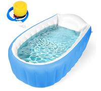 AUYAO Bañera Inflable para Bebés, Bañera Hinchable Plegable, Bañera Infantil, con Bomba de Aire, Separador y Reposacabezas, Antideslizante, Azul