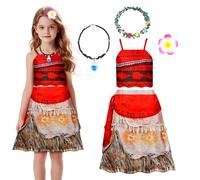 AUYAO Disfraz de Vaiana Princesa, Vestido Princesa Moana con Collar y Corona de Flores y Pasador, Ropa Vaiana Niña de Tipo Dividido, para Hawái Navidad Cumpleaños Regalo Carnaval, 100cm