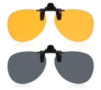 AUYAO Gafas de Sol de Clip, 2pcs Clip Gafas de Sol Polarizadas y Gafas de Visión Nocturna, Polarizado Clip Unisex Flip up Gafas de Sol para Al Aire Libre Conducción Viajar Pescar, Oval