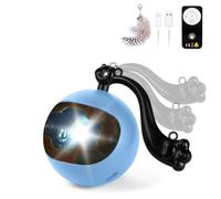 AUYAO Juguete Interactivo Gatos, Pelota 360° Rolling, 7 Modos | Imitando Cantos Pájaros, Colas Plumas, Recargable USB