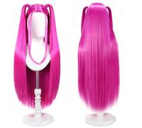 AUYAO Peluca de Anime para Cosplay, Peluca Rojo Rosa, Pelucas de Demonio de Anime para Halloween Carnaval Navidad Fiesta