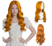 AUYAO Peluca Naranja Larga, Peluca Onduladas Largo con 1 Redecilla Pelo, Peluca Ondas Larga de Fibra Resistente Calor, Pelucas Mujer Niñas para Cosplay Fiesta Diario