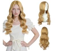 AUYAO Peluca Rubia Larga, Peluca Onduladas Largo con 1 Redecilla Pelo, Peluca Ondas Larga de Fibra Resistente Calor, Pelucas Mujer Niñas para Cosplay Fiesta Diario
